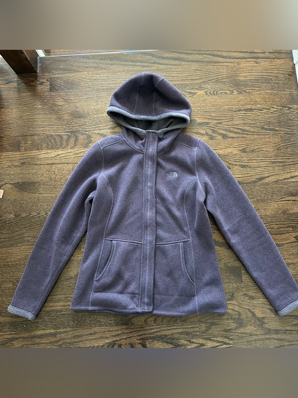 The North Face Womens Hooded Fleece Jacket Purple Gray Textured Zip Up Size M